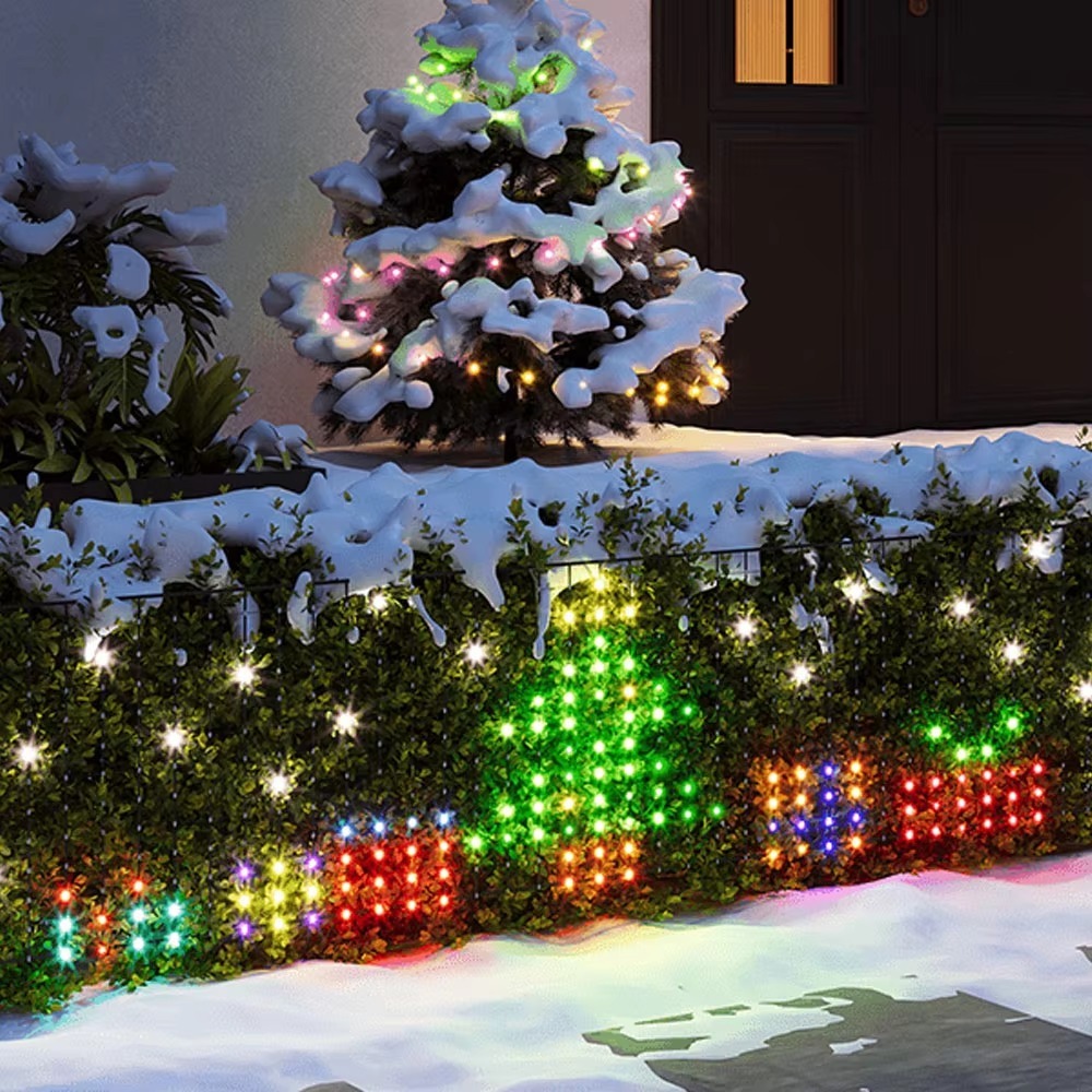 Outdoor Lighting Waterproof - クリスマス用ネットライトセット。Bluetoothアプリで操作可能。RGBIC対応、多色発光、防水仕様。屋外の壁や庭の装飾に最適。