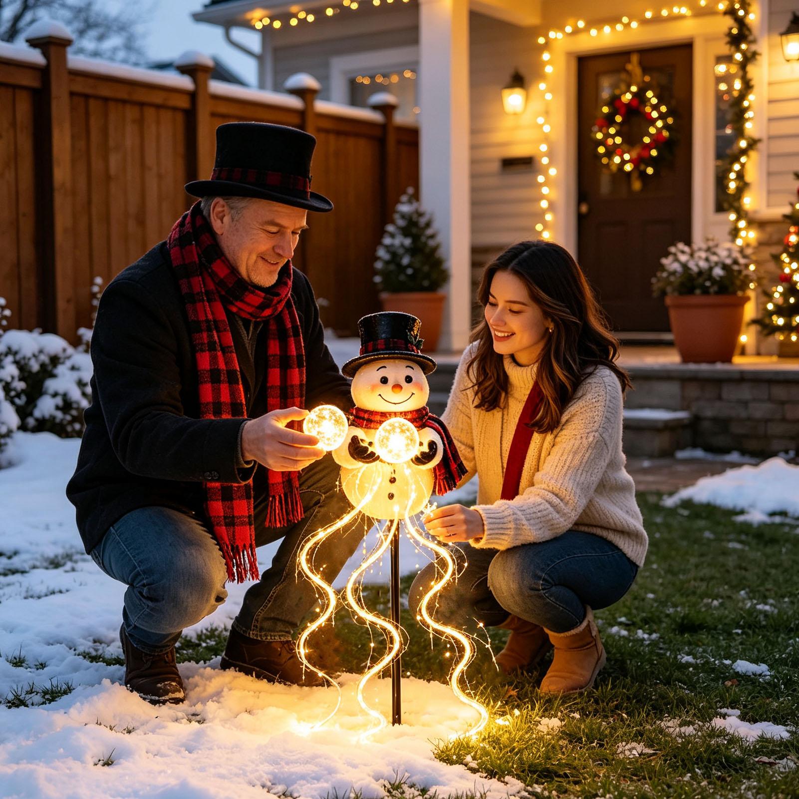 Outdoor Lighting Pathway - クリスマス用パスウェイライト、ソーラー式スノーマン型ガーデンライト、防水仕様、屋外用、庭、裏庭、パティオ、ポーチに最適。