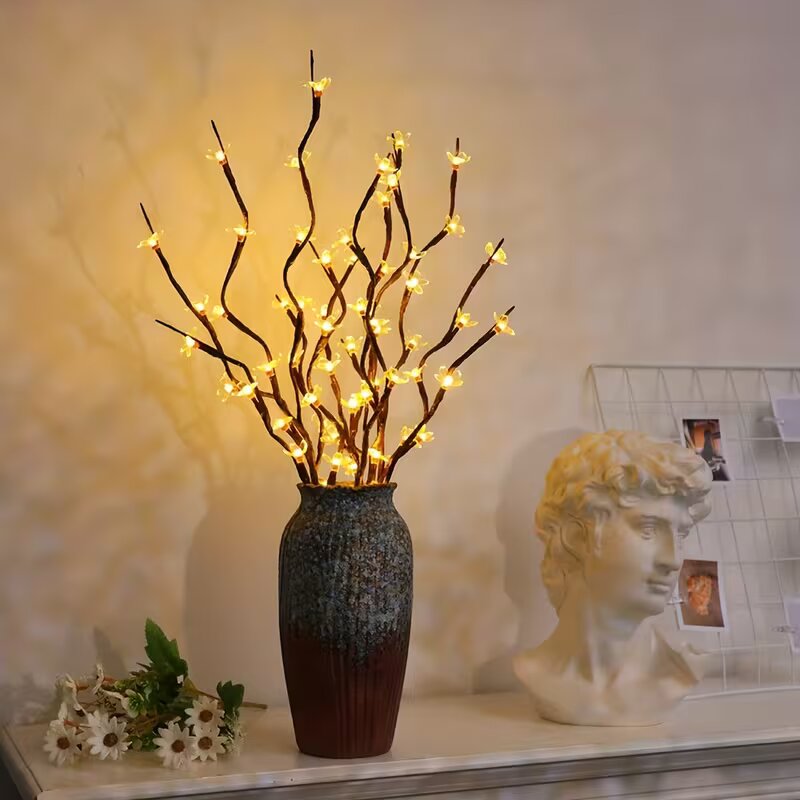 Outdoor Lighting Effects - 1/2PC 20LED 桜の枝ライト屋内屋外ホームデコレーションランプロマンチックな電池式テーブルライト花瓶用