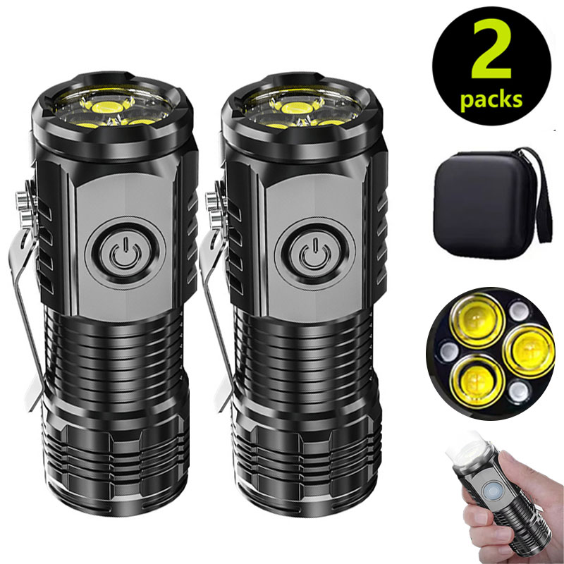 Outdoor Lighting Black - ペンクリップ付きミニ3LED懐中電灯、夜間歩行、ポータブル明るさ、充電式防水緊急スポットライト屋外トーチ