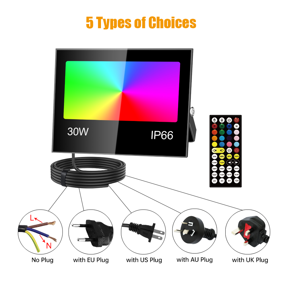AC85-265V RGB LED投光器 80W 50W 3 - Outdoor Lighting Uk のレビューと価格