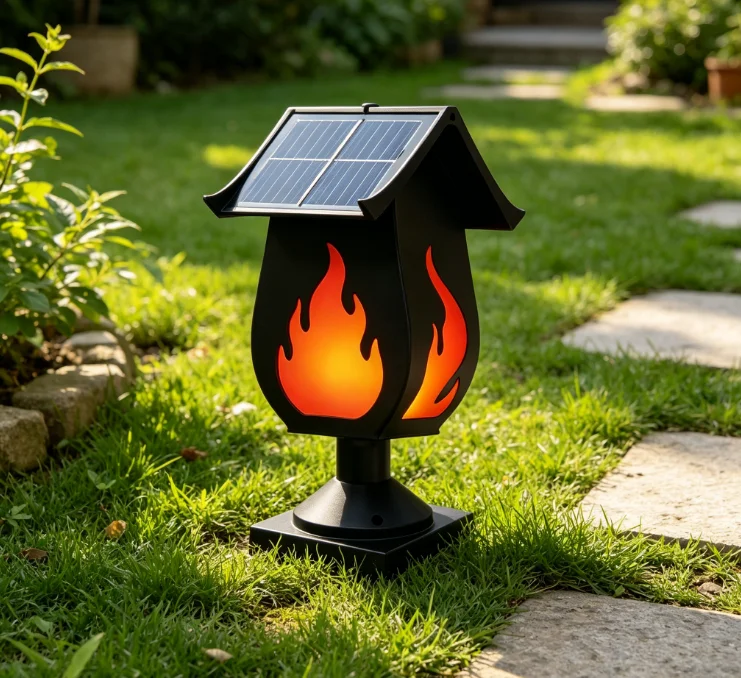 ソーラー式の柱型ライト。炎を模したデザインで、屋外での使用に - Outdoor Lighting Waterproof のレビューと価格