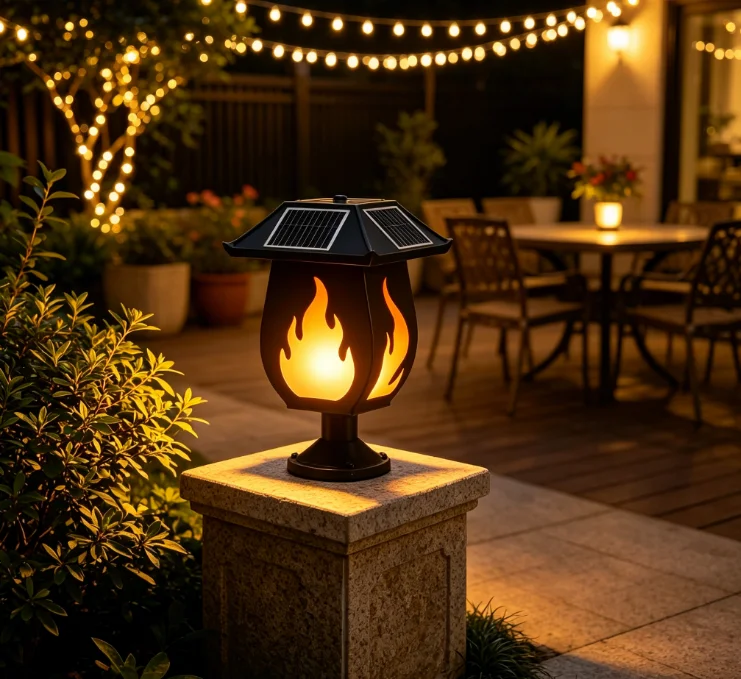 ソーラー式の柱型ライト。炎を模したデザインで、屋外での使用に - Outdoor Lighting Waterproof のレビューと価格