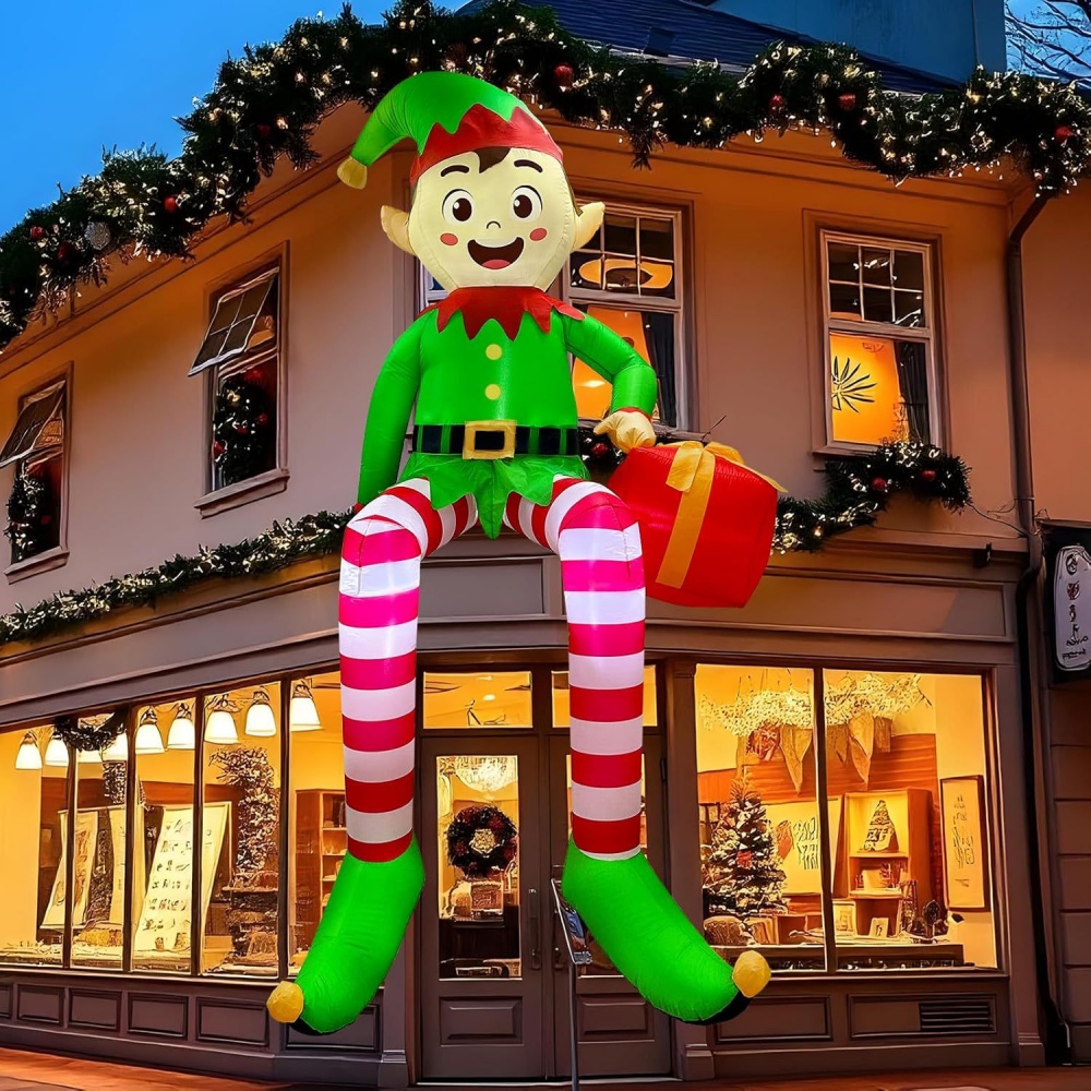 8FT クリスマスインフレータブル座っているエルフ装飾 LE - Outdoor Lighting Effects のレビューと価格
