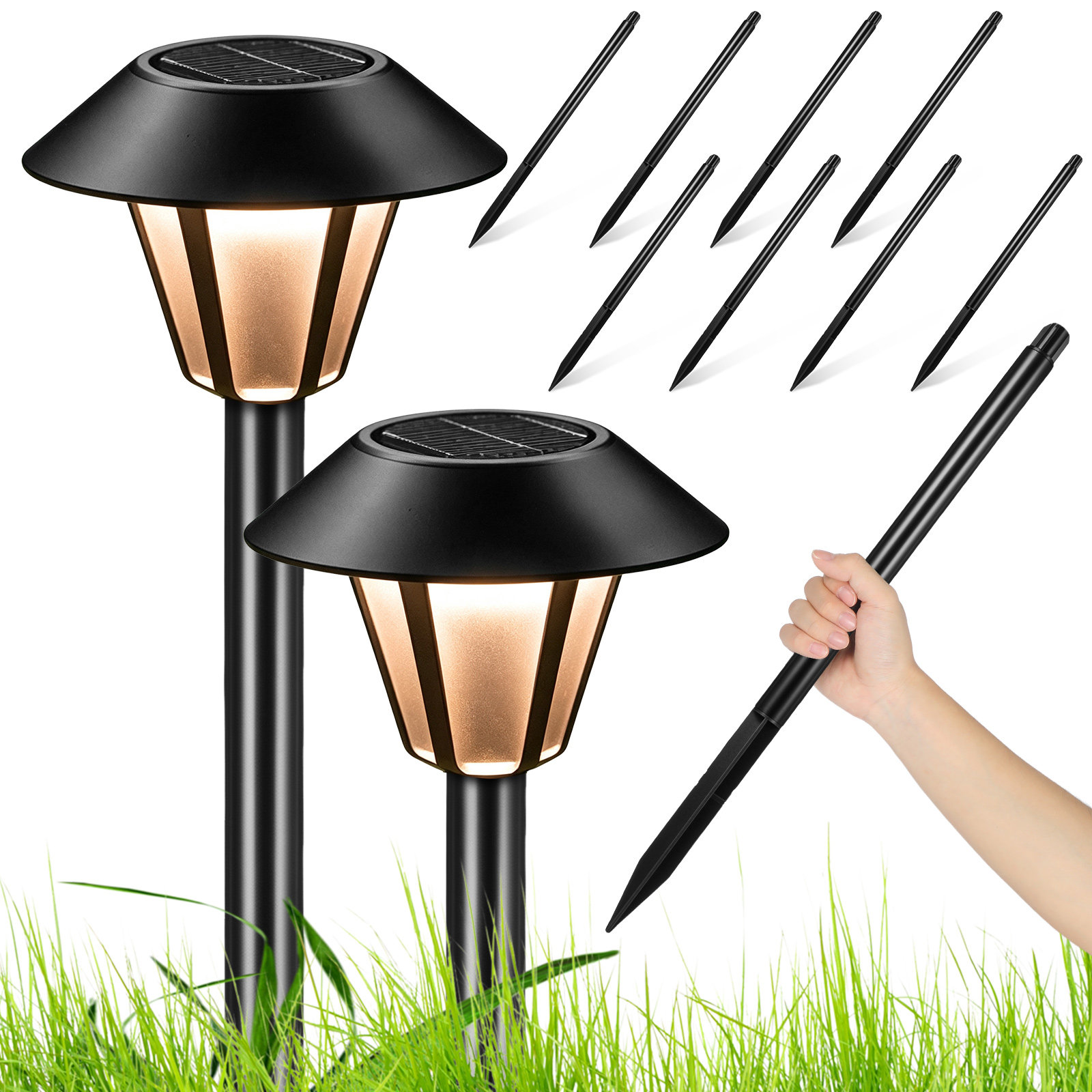 8個入りプラスチック製ソーラーライト用杭。屋外用、庭の装飾、 - Outdoor Lighting Pathway のレビューと価格