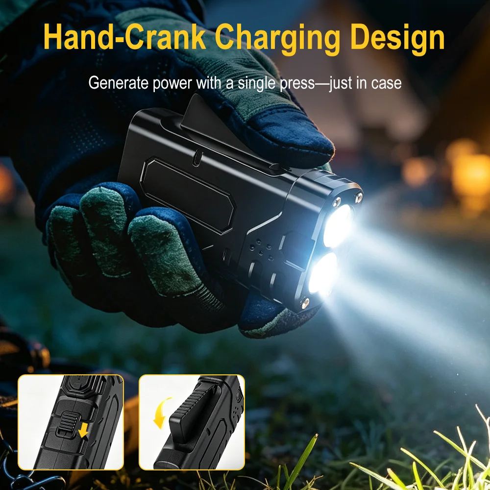 BORUIiT ハンドクランク EDC LED フラッシュラ - Outdoor Lighting Black のレビューと価格