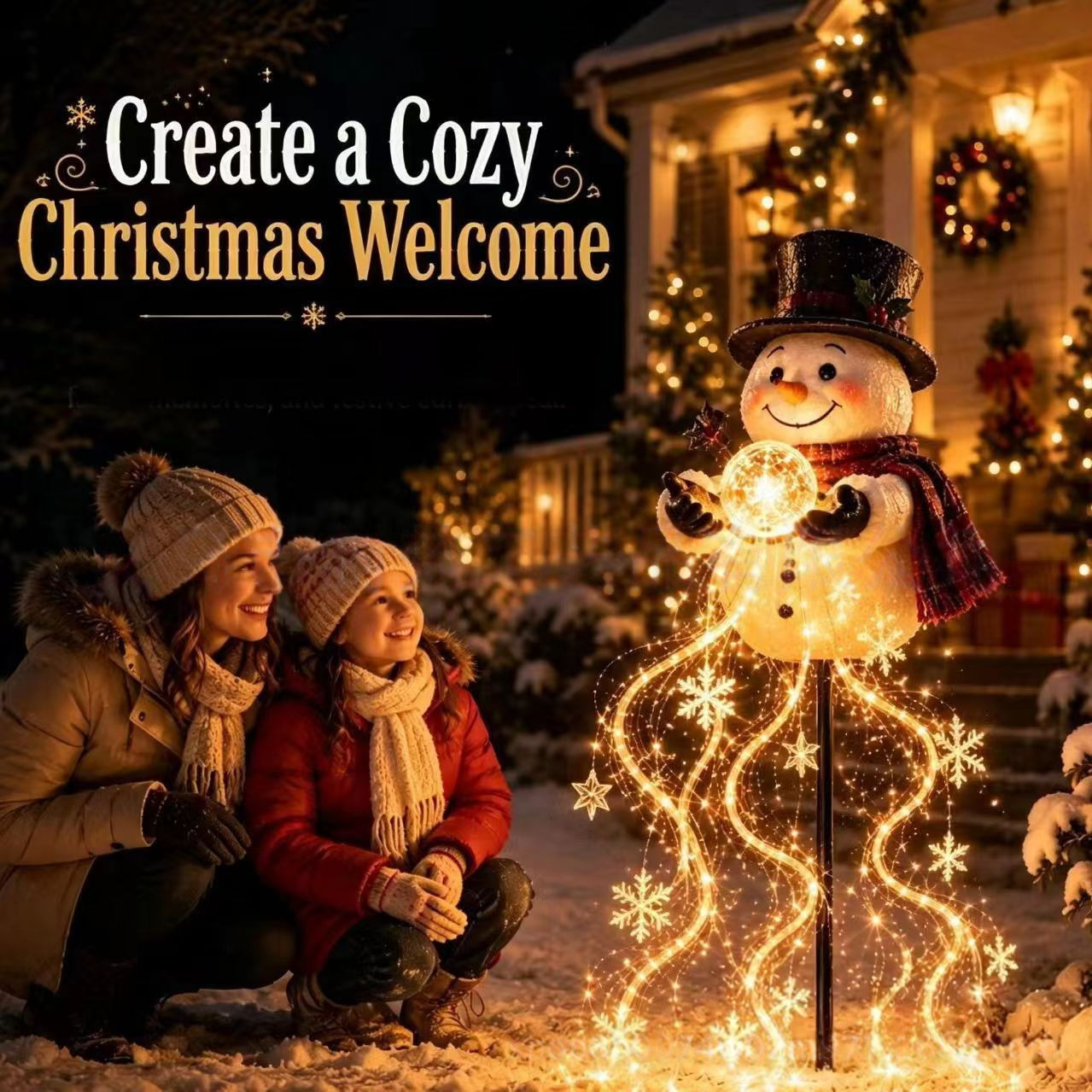 光るクリスマススノーマンの装飾品。屋外、庭、ガーデン、ホリデ - Outdoor Lighting Effects のレビューと価格